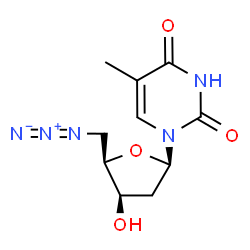 ChemSpider 2D Image | 1-(5-Azido-2,5-dideoxy-beta-D-threo-pentofuranosyl)-5-methyl-2,4(1H,3H)-pyrimidinedione | C10H13N5O4