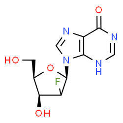 ChemSpider 2D Image | 9-[(2xi)-2-Deoxy-2-fluoro-beta-D-threo-pentofuranosyl]-1,9-dihydro-6H-purin-6-one | C10H11FN4O4