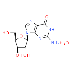 ChemSpider 2D Image | 2-Amino-9-[(2xi)-beta-D-threo-pentofuranosyl]-1,9-dihydro-6H-purin-6-one hydrate (1:1) | C10H15N5O6