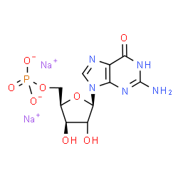 ChemSpider 2D Image | Disodium 2-amino-9-[(2xi)-5-O-phosphonato-beta-D-threo-pentofuranosyl]-1,9-dihydro-6H-purin-6-one | C10H12N5Na2O8P