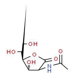 ChemSpider 2D Image | N-{(4S,5S)-5-[(1R)-1,2-Dihydroxyethyl]-4-hydroxy-2-oxotetrahydro-3-furanyl}acetamide (non-preferred name) | C8H13NO6