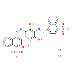 ChemSpider 2D Image | Disodium 4-[(E)-{2,6-dihydroxy-3-(hydroxymethyl)-5-[(Z)-(4-sulfonato-1-naphthyl)diazenyl]phenyl}diazenyl]-1-naphthalenesulfonate | C27H18N4Na2O9S2
