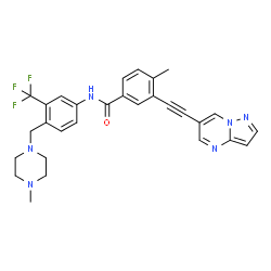ChemSpider 2D Image | 4-Methyl-N-{4-[(4-methyl-1-piperazinyl)methyl]-3-(trifluoromethyl)phenyl}-3-(pyrazolo[1,5-a]pyrimidin-6-ylethynyl)benzamide | C29H27F3N6O