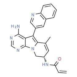 ChemSpider 2D Image | (S)-N-(4-Amino-6-methyl-5-(quinolin-3-yl)-8,9-dihydropyrimido[5,4-b]indolizin-8-yl)acrylamide | C23H20N6O