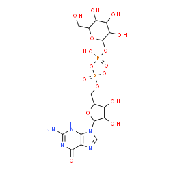 ChemSpider 2D Image | [5-(2-Amino-6-oxo-1,6-dihydro-9H-purin-9-yl)-3,4-dihydroxytetrahydro-2-furanyl]methyl-3,4,5-trihydroxy-6-(hydroxymethyl)tetrahydro-2H-pyran-2-yldihydrogen-diphosphat | C16H25N5O16P2