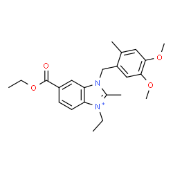 ChemSpider 2D Image | 1-(4,5-Dimethoxy-2-methylbenzyl)-6-(ethoxycarbonyl)-3-ethyl-2-methyl-1H-3,1-benzimidazol-3-ium | C23H29N2O4