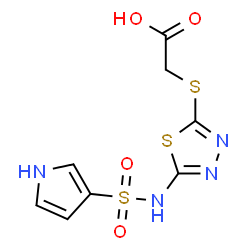 ChemSpider 2D Image | ({5-[(1H-Pyrrol-3-ylsulfonyl)amino]-1,3,4-thiadiazol-2-yl}sulfanyl)acetic acid | C8H8N4O4S3