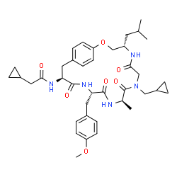ChemSpider 2D Image | 2-Cyclopropyl-N-[(4S,10R,13S,16S)-8-(cyclopropylmethyl)-4-isobutyl-13-(4-methoxybenzyl)-10-methyl-6,9,12,15-tetraoxo-2-oxa-5,8,11,14-tetraazabicyclo[16.2.2]docosa-1(20),18,21-trien-16-yl]acetamide | C39H53N5O7