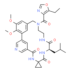 ChemSpider 2D Image | (12'R)-17'-[(5-Ethyl-1,3-oxazol-4-yl)carbonyl]-12'-isobutyl-21',22'-dimethoxy-4',8',11',14',17'-pentaazaspiro[cyclopropane-1,9'-tricyclo[17.3.1.1~2,6~]tetracosane]-1'(23'),2'(24'),3',5',19',21'-hexaen
e-7',10',13'-trione | C33H40N6O7