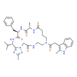 ChemSpider 2D Image | (16S,19R,22S)-19-Benzyl-22-isopropyl-2,16-dimethyl-10-[(2-methyl-1H-indol-3-yl)acetyl]-8,9,10,11,12,13,15,16,18,19,21,22-dodecahydro[1,2,4]triazolo[1,5-g][1,4,7,10,13,16]hexaazacycloicosine-6,14,17,20
(5H,7H)-tetrone | C38H49N9O5