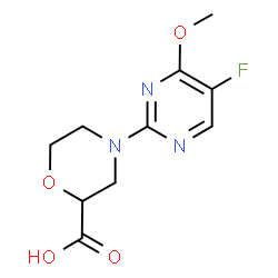 ChemSpider 2D Image | 4-(5-Fluoro-4-methoxy-2-pyrimidinyl)-2-morpholinecarboxylic acid | C10H12FN3O4