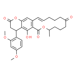 ChemSpider 2D Image | (16E)-4-(2,4-Dimethoxyphenyl)-5-hydroxy-8-methyl-4,8,9,10,11,13,14,15-octahydro-2H,6H-oxacyclotetradecino[3,4-g]chromene-2,6,12(3H)-trione | C29H32O8