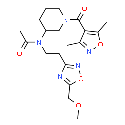 ChemSpider 2D Image | N-{1-[(3,5-Dimethyl-1,2-oxazol-4-yl)carbonyl]-3-piperidinyl}-N-{2-[5-(methoxymethyl)-1,2,4-oxadiazol-3-yl]ethyl}acetamide | C19H27N5O5