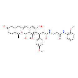 ChemSpider 2D Image | N~3~-{3-[(3S,11E)-14,16-Dihydroxy-3-methyl-1,7-dioxo-3,4,5,6,7,8,9,10-octahydro-1H-2-benzoxacyclotetradecin-15-yl]-3-(4-methoxyphenyl)propanoyl}-N-(2-methoxyphenyl)-beta-alaninamide | C38H44N2O9