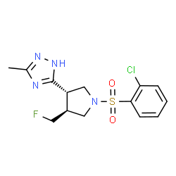 ChemSpider 2D Image | 5-[(3S,4S)-1-[(2-Chlorophenyl)sulfonyl]-4-(fluoromethyl)-3-pyrrolidinyl]-3-methyl-1H-1,2,4-triazole | C14H16ClFN4O2S