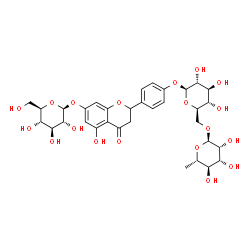 ChemSpider 2D Image | 4-[7-(beta-D-Glucopyranosyloxy)-5-hydroxy-4-oxo-3,4-dihydro-2H-chromen-2-yl]phenyl 6-O-(6-deoxy-alpha-L-mannopyranosyl)-beta-D-glucopyranoside | C33H42O19