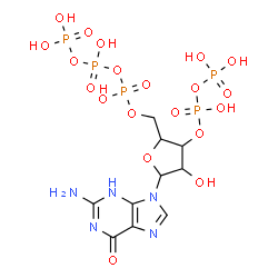 ChemSpider 2D Image | 2-Amino-9-{5-O-(hydroxy{[hydroxy(phosphonooxy)phosphoryl]oxy}phosphoryl)-3-O-[hydroxy(phosphonooxy)phosphoryl]pentofuranosyl}-3,9-dihydro-6H-purin-6-one | C10H18N5O20P5
