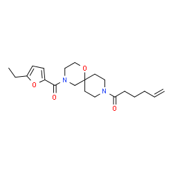 ChemSpider 2D Image | 1-[4-(5-Ethyl-2-furoyl)-1-oxa-4,9-diazaspiro[5.5]undec-9-yl]-5-hexen-1-one | C21H30N2O4