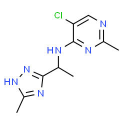 ChemSpider 2D Image | 5-Chloro-2-methyl-N-[1-(5-methyl-1H-1,2,4-triazol-3-yl)ethyl]-4-pyrimidinamine | C10H13ClN6