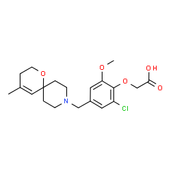 ChemSpider 2D Image | {2-Chloro-6-methoxy-4-[(4-methyl-1-oxa-9-azaspiro[5.5]undec-4-en-9-yl)methyl]phenoxy}acetic acid | C20H26ClNO5