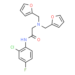 ChemSpider 2D Image | N-(2-Chloro-4-fluorophenyl)-N~2~,N~2~-bis(2-furylmethyl)glycinamide | C18H16ClFN2O3