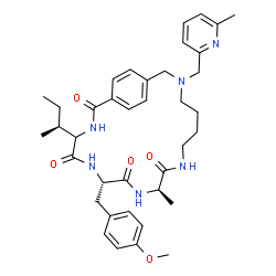 ChemSpider 2D Image | (7S,10R)-4-[(2S)-2-Butanyl]-7-(4-methoxybenzyl)-10-methyl-17-[(6-methyl-2-pyridinyl)methyl]-3,6,9,12,17-pentaazabicyclo[17.2.2]tricosa-1(21),19,22-triene-2,5,8,11-tetrone | C38H50N6O5