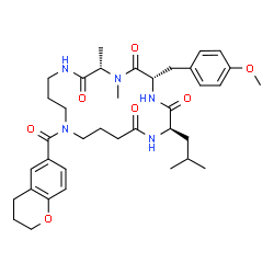 ChemSpider 2D Image | (2R,5S,8S)-14-(3,4-Dihydro-2H-chromen-6-ylcarbonyl)-2-isobutyl-5-(4-methoxybenzyl)-7,8-dimethyl-1,4,7,10,14-pentaazacyclooctadecane-3,6,9,18-tetrone | C37H51N5O7
