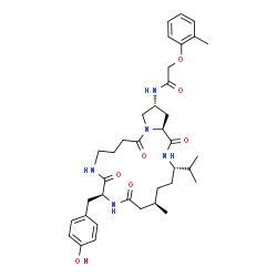 ChemSpider 2D Image | N-[(3S,6R,10S,19R,20aS)-10-(4-Hydroxybenzyl)-3-isopropyl-6-methyl-1,8,11,16-tetraoxoicosahydropyrrolo[2,1-c][1,4,9,12]tetraazacyclooctadecin-19-yl]-2-(2-methylphenoxy)acetamide | C37H51N5O7