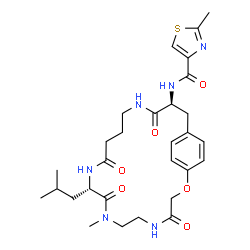 ChemSpider 2D Image | N-[(10S,18S)-10-Isobutyl-8-methyl-4,9,12,17-tetraoxo-2-oxa-5,8,11,16-tetraazabicyclo[18.2.2]tetracosa-1(22),20,23-trien-18-yl]-2-methyl-1,3-thiazole-4-carboxamide | C29H40N6O6S