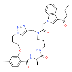 ChemSpider 2D Image | (14R)-20-[(3-Butyryl-1H-indol-1-yl)acetyl]-8,14-dimethyl-5-oxa-1,13,16,20,23,24-hexaazatricyclo[20.2.1.0~6,11~]pentacosa-6,8,10,22(25),23-pentaene-12,15-dione | C34H41N7O5