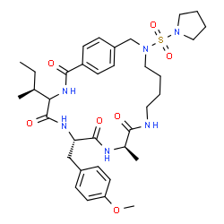ChemSpider 2D Image | (7S,10R)-4-[(2S)-2-Butanyl]-7-(4-methoxybenzyl)-10-methyl-17-(1-pyrrolidinylsulfonyl)-3,6,9,12,17-pentaazabicyclo[17.2.2]tricosa-1(21),19,22-triene-2,5,8,11-tetrone | C35H50N6O7S