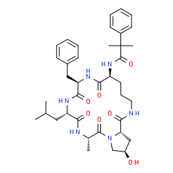 ChemSpider 2D Image | N-[(6S,9R,12S,15S,19R,20aS)-9-Benzyl-19-hydroxy-12-isobutyl-15-methyl-1,7,10,13,16-pentaoxoicosahydropyrrolo[2,1-c][1,4,7,10,13]pentaazacyclooctadecin-6-yl]-2-methyl-2-phenylpropanamide | C38H52N6O7