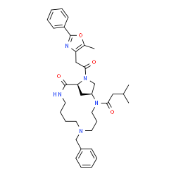 ChemSpider 2D Image | (1S,13S)-6-Benzyl-2-(3-methylbutanoyl)-14-[(5-methyl-2-phenyl-1,3-oxazol-4-yl)acetyl]-2,6,11,14-tetraazabicyclo[11.2.1]hexadecan-12-one | C36H47N5O4