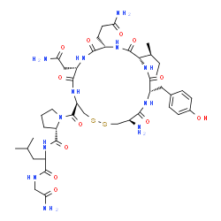 ChemSpider 2D Image | 1-{[(4R,7S,10S,13S,16S,19R)-19-Amino-7-(2-amino-2-oxoethyl)-10-(3-amino-3-oxopropyl)-13-[(2S)-2-butanyl]-16-(4-hydroxybenzyl)-6,9,12,15,18-pentaoxo-1,2-dithia-5,8,11,14,17-pentaazacycloicosan-4-yl]car
bonyl}-L-prolylleucylglycinamide | C43H66N12O12S2