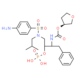 ChemSpider 2D Image | (3S)-Tetrahydro-3-furanyl [4-{[(4-aminophenyl)sulfonyl](isobutyl)amino}-1-phenyl-3-(phosphonooxy)-2-butanyl]carbamate | C25H36N3O9PS