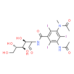 ChemSpider 2D Image | (2xi)-2-({3-Acetamido-5-[acetyl(methyl)amino]-2,4,6-triiodobenzoyl}amino)-2-deoxy-L-arabino-hexose | C18H22I3N3O8