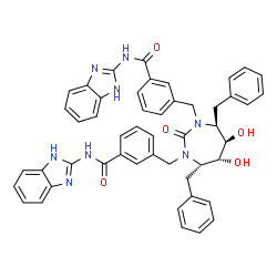 ChemSpider 2D Image | 3,3'-{[(4S,5R,6R,7S)-4,7-Dibenzyl-5,6-dihydroxy-2-oxo-1,3-diazepane-1,3-diyl]bis(methylene)}bis[N-(1H-benzimidazol-2-yl)benzamide] | C49H44N8O5