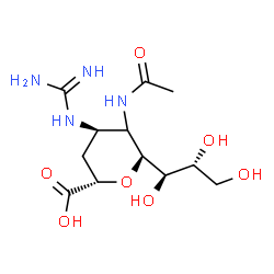 ChemSpider 2D Image | (5xi,6S)-5-Acetamido-2,6-anhydro-4-carbamimidamido-3,4,5-trideoxy-6-[(1R,2R)-1,2,3-trihydroxypropyl]-L-erythro-hexonic acid | C12H22N4O7