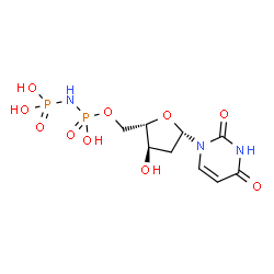 ChemSpider 2D Image | 1-{2-Deoxy-5-O-[hydroxy(phosphonoamino)phosphoryl]-beta-L-erythro-pentofuranosyl}-2,4(1H,3H)-pyrimidinedione | C9H15N3O10P2