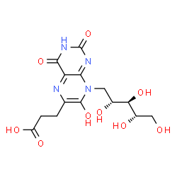 ChemSpider 2D Image | 5-[6-(2-Carboxyethyl)-7-hydroxy-2,4-dioxo-3,4-dihydro-8(2H)-pteridinyl]-5-deoxy-D-ribitol | C14H18N4O9