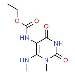 ChemSpider 2D Image | Ethyl [1-methyl-6-(methylamino)-2,4-dioxo-1,2,3,4-tetrahydro-5-pyrimidinyl]carbamate | C9H14N4O4