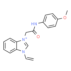 ChemSpider 2D Image | 3-{2-[(4-Methoxyphenyl)amino]-2-oxoethyl}-1-vinyl-1H-benzimidazol-3-ium | C18H18N3O2