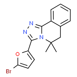 ChemSpider 2D Image | 3-(5-Bromo-2-furyl)-5,5-dimethyl-5,6-dihydro[1,2,4]triazolo[3,4-a]isoquinoline | C16H14BrN3O
