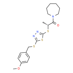ChemSpider 2D Image | (2R)-1-(1-Azepanyl)-2-({5-[(4-methoxybenzyl)sulfanyl]-1,3,4-thiadiazol-2-yl}sulfanyl)-1-propanone | C19H25N3O2S3