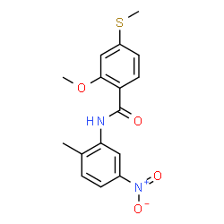 ChemSpider 2D Image | 2-Methoxy-N-(2-methyl-5-nitrophenyl)-4-(methylsulfanyl)benzamide | C16H16N2O4S