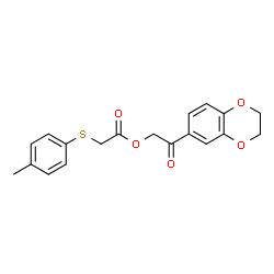 ChemSpider 2D Image | 2-(2,3-Dihydro-1,4-benzodioxin-6-yl)-2-oxoethyl [(4-methylphenyl)sulfanyl]acetate | C19H18O5S