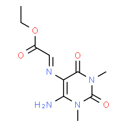 ChemSpider 2D Image | Ethyl (2E)-[(6-amino-1,3-dimethyl-2,4-dioxo-1,2,3,4-tetrahydro-5-pyrimidinyl)imino]acetate | C10H14N4O4