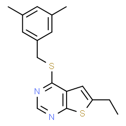ChemSpider 2D Image | 4-[(3,5-Dimethylbenzyl)sulfanyl]-6-ethylthieno[2,3-d]pyrimidine | C17H18N2S2