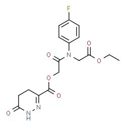 ChemSpider 2D Image | 2-[(2-Ethoxy-2-oxoethyl)(4-fluorophenyl)amino]-2-oxoethyl 6-oxo-1,4,5,6-tetrahydro-3-pyridazinecarboxylate | C17H18FN3O6