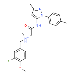 ChemSpider 2D Image | N-Ethyl-N-(3-fluoro-4-methoxybenzyl)-2-{[3-methyl-1-(4-methylphenyl)-1H-pyrazol-5-yl]amino}-2-oxoethanaminium | C23H28FN4O2